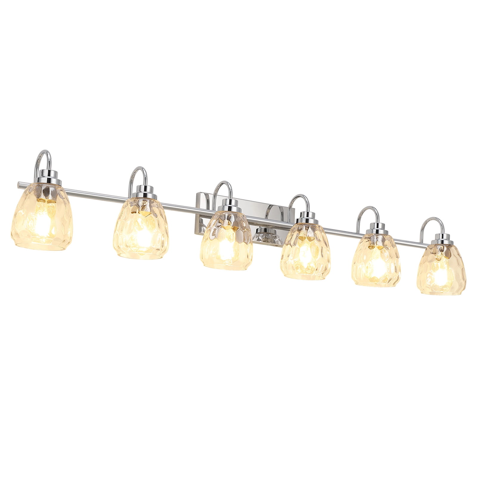 3/4/5/6 Light Bathroom Light Fixtures, Chrome Vanity Light Fixtures Over Mirror Wall Mount Lighting Fixture with Hammered Glass Shade E26 Socket for Hallway Kitchen Bedroom Living Room