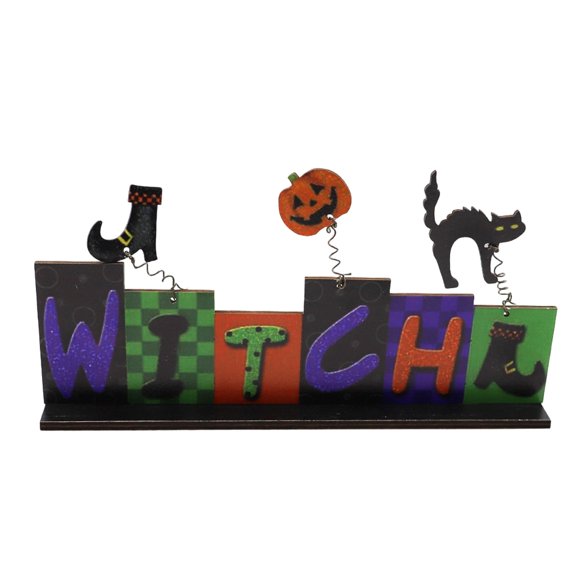 VORJELT Halloween Wooden Tabletop Ornaments Spooky Decorations Tiered Tray Decor for Mantel Shelf Desktop Indoor Holiday Gift Multicolor