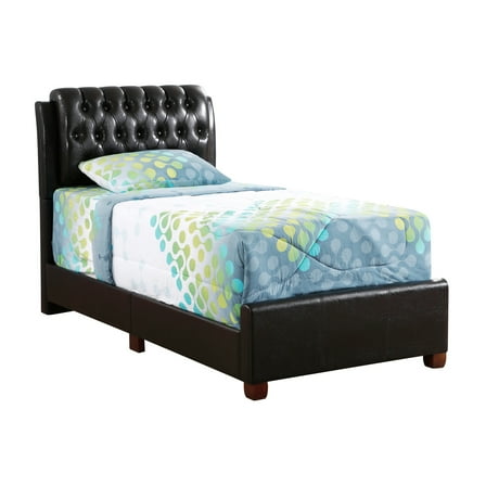 Twin Bed Frame, Dark Brown Faux Leather Platform Bed, Modern Bedroom Furniture