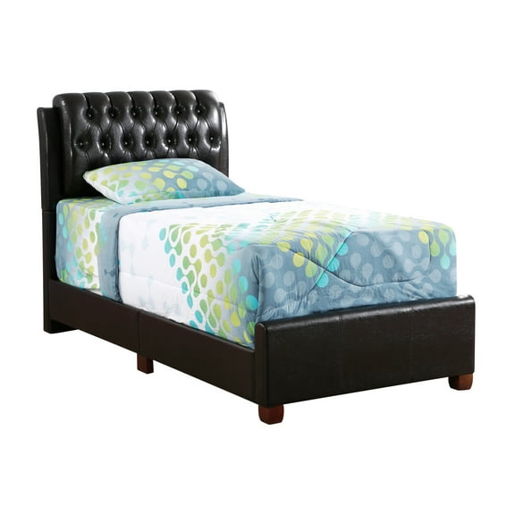 Twin Bed Frame, Dark Brown Faux Leather Platform Bed, Modern Bedroom Furniture