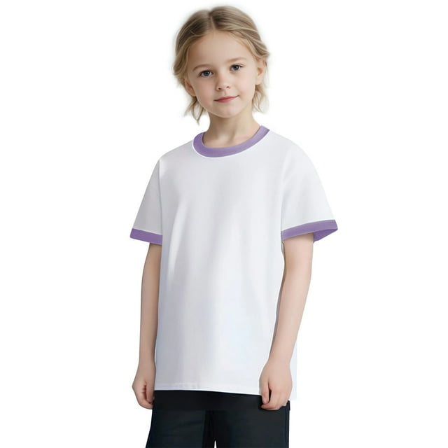 Zpanxa T-Shirts pour Adolescente Couleur Unie Col Rond Manches Courtes Été Décontracté Respirant Haut en Coton 4 Ans