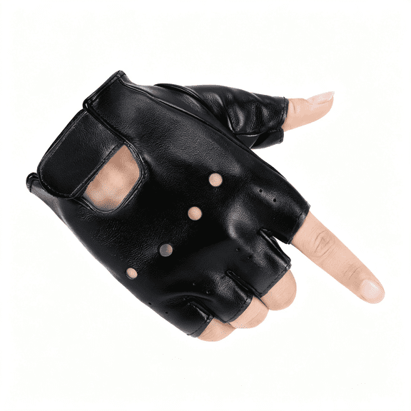 TELOLY Kids Pu Leather Fingerless Gloves, Kids Cycling Gloves, Outdoor Sports Cosplay Performance Half Finger Gloves for Boys, Girls Pu Leather Half Finger Bike Gloves