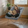 thumbnail image 2 of PetFurnishn Saucer Chair for Adult, Square Comfy Cozy Chair Folding Chair Faux Fur Metal Frame Foldable Reading Chair Accent Chair for Bed Room Living Room Set of 2, Grey, 2 of 10