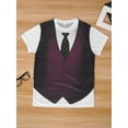 thumbnail image 3 of Manyakai Men's Faux Real 3D Photo-Realistic Short Sleeve Suit T-Shirt Funny Tuxedo Suit Shirt Burgundy 4XL, 3 of 7