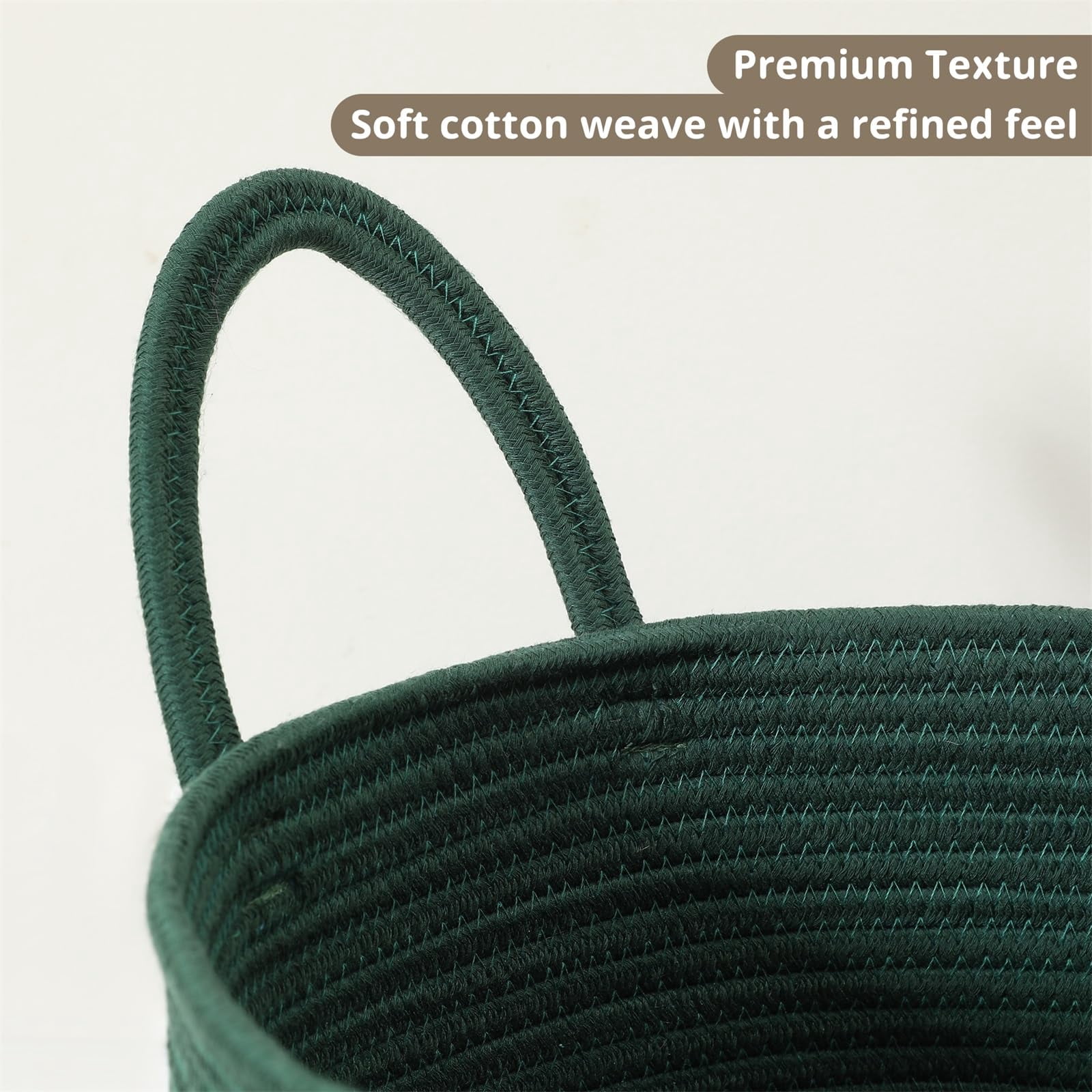 60L Large Woven Laundry Basket Hamper, 100% Natural Cotton Rope, Handwoven & Durable, Storage for Blankets, Toys, Clothes, Nursery Hamper for Living Room, Baby Room, Bedroom (Brown and White)