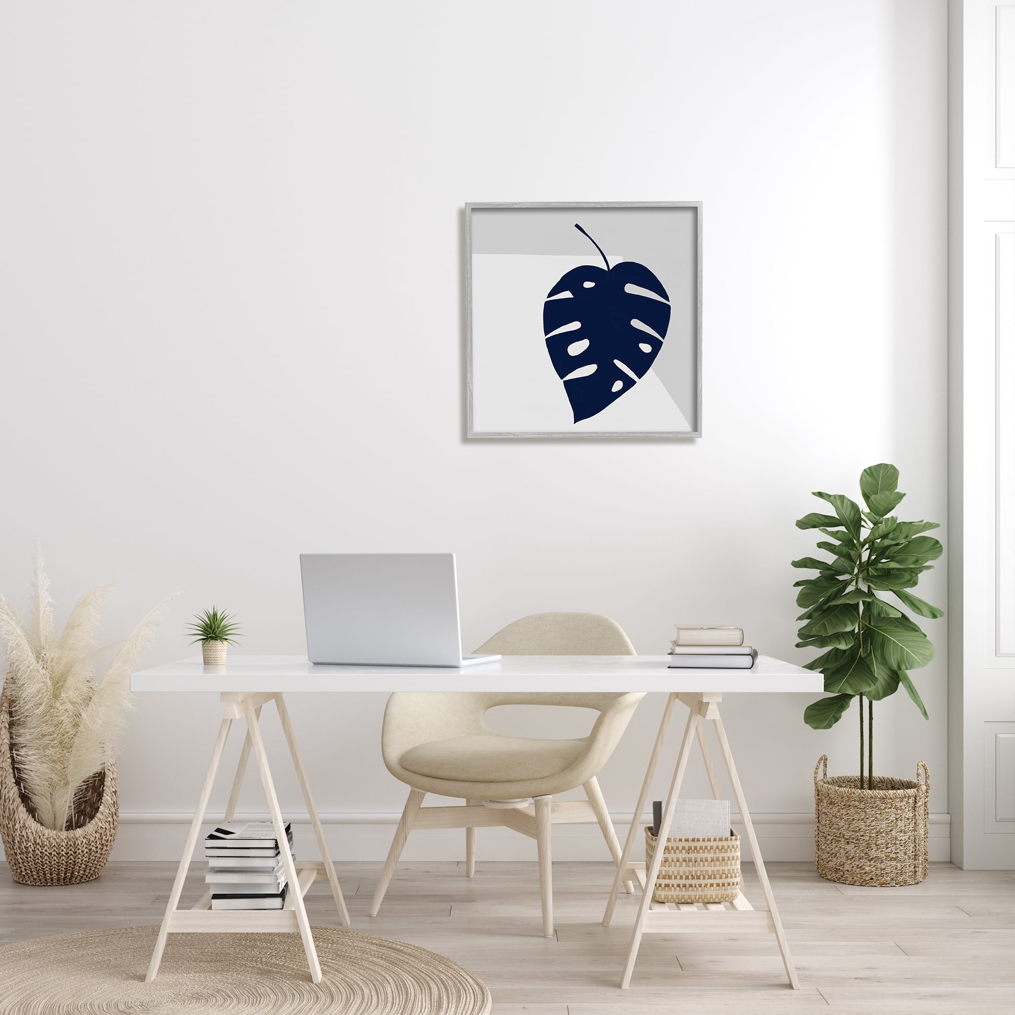 Stupell Industries Tropical Monstera Blue Silhouette Sharp Grey Angles, 24 x 24, Designed by Ruth Fromstein