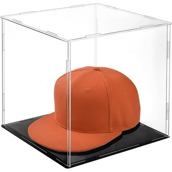 Display Case Clear Cube Baseball Holder Hat Box with Black Base Acrylic Display Case for Action Figures Baseball 8.07x8.07x8.27 Inch Clear