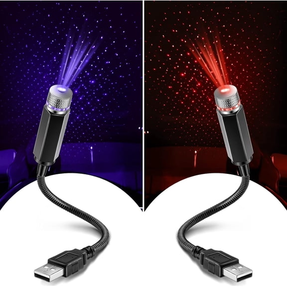 2 Pack USB Star Projector Night Light for Car, LED Night Lamp | Adjustable Starry Ceiling, Bedroom & Party Atmosphere, Plug-in USB, Rotating Projection, Interior Roof Decor