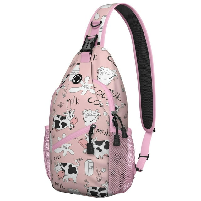 Farmhouse Cow Lovers Sling Backpack, Cute Bull and Buffalo Print Crossbody Bag with Rustic Pattern for Outdoor Adventures
