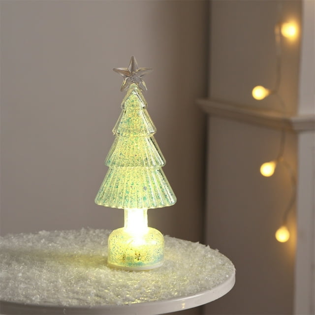 Illuminated Plastic Trees Gold Lighted Tabletop Christmas Tree Ceramic Small Sparkling Glass Xmas Decor with Led Light Ornament Reusable Decoration Long Lasting Wall Decor Maintenance Free