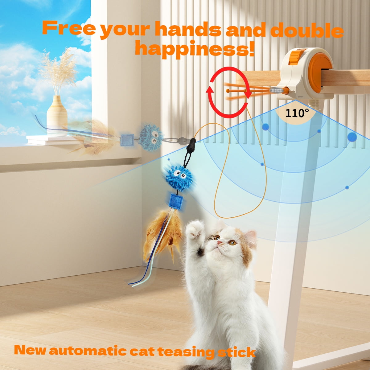 Interactive Cat Toys for Indoor Cats, Automatic Electric Feather Wand Toy, Best Kitten & Adult Cat Enrichment Toy Hanging Electric Kitty Toys for Bored Cats