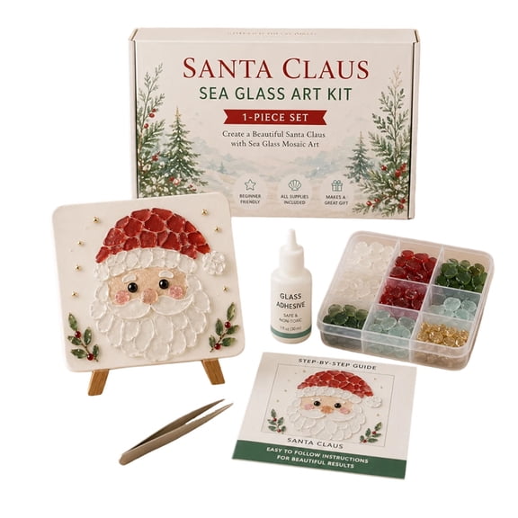 Christmas DIY Sea Glass Art Kit, Festive Handmade Painting Set for Adults Beginners, Holiday Home Decor Craft Kit