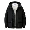 thumbnail image 2 of XMMSWDLA Deals Clearance Tops for Men Solid Casual Thicken Hooded Zipper Multi Pocket Keep Warm Jacket Coats, 2 of 3