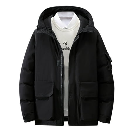 

Newest Men Solid Casual Thicken Hooded Zipper Multi Pocket Keep Warm Jacket Coats
