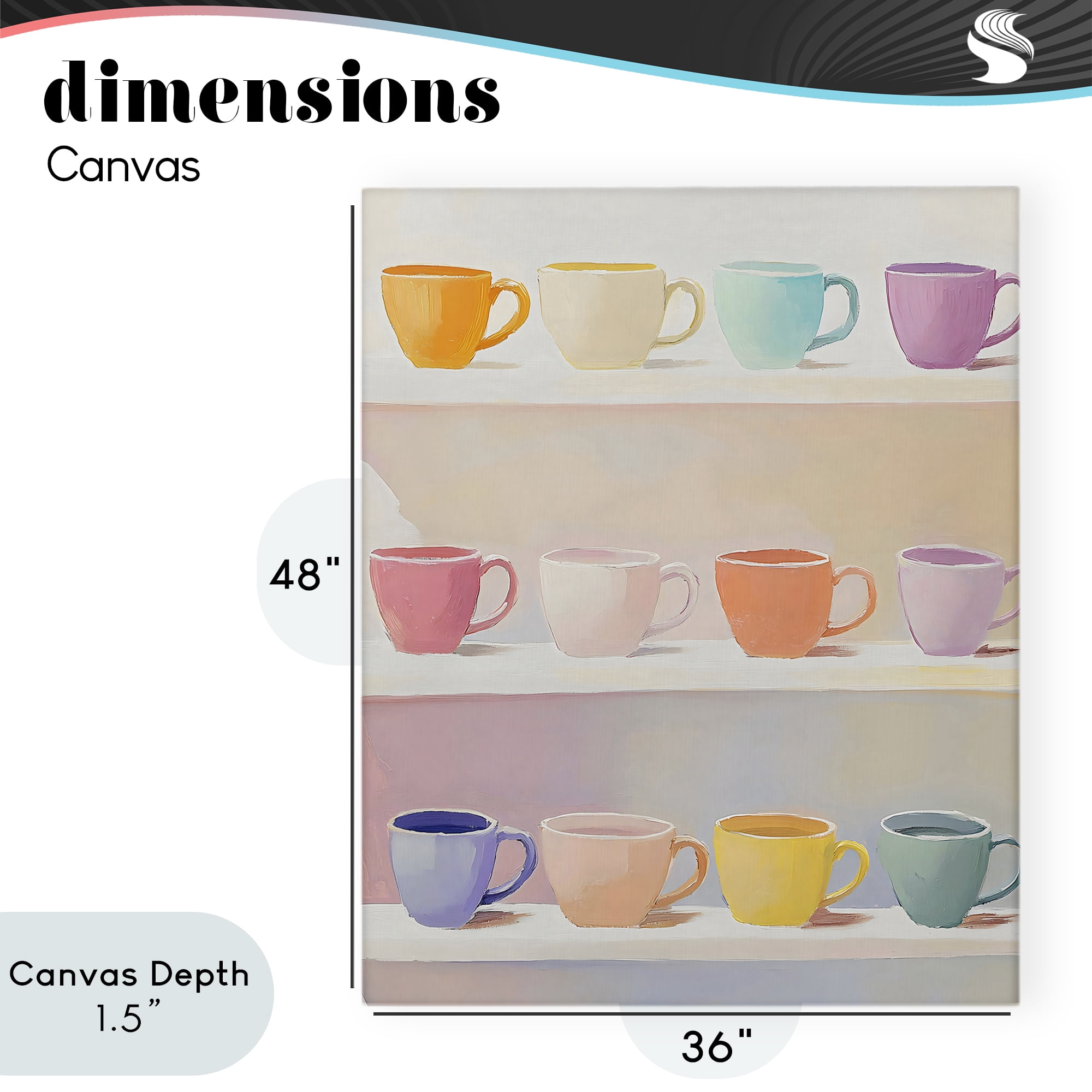 Stupell Industries Rows of Pastel Teacups Canvas Wall Art, design by The Prints Vibe