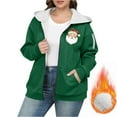 thumbnail image 2 of Women's Plus Size Hooded Sweatshirts Printed Graphic Long Sleeve Fleece Lined Zipper Jacket Coat with Pockets (XL, Green), 2 of 5