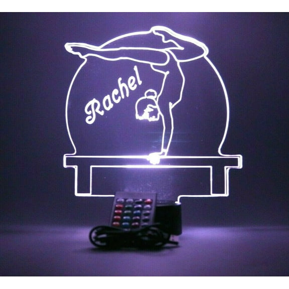 Gymnast on Beam Night Light Up Lamp LED Personalized Name Free Engraved Gymnastics Athlete Gymnasts Tumbler Desk Table Lamp, Our Newest Feature - It's Wow, with Remote, 16 Color Options, Great Gift