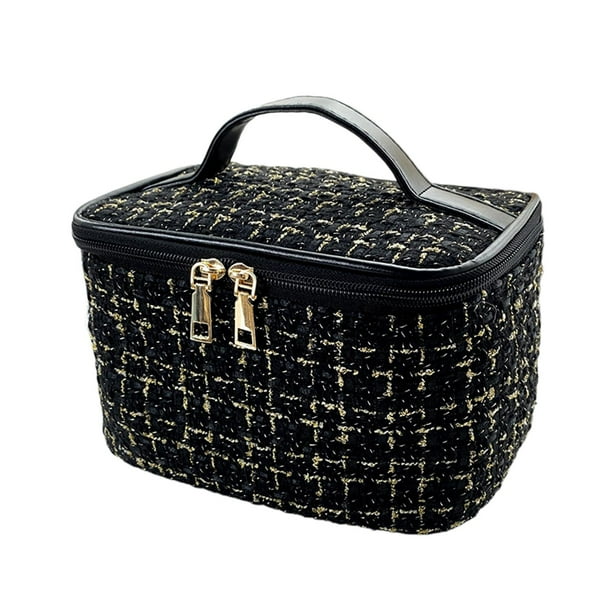 Estuche organizador de maquillaje con asa, neceser, bolso de almacenamiento portátil, bolsas de cosméticos, neceser de maquillaje para baño de mujer Negro Salvador Estuche de maquillaje