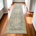 thumbnail image 3 of 10' Runner Blue and Silver Floral Medallion Power Loom Distressed Washable Runner Rug, 3 of 8