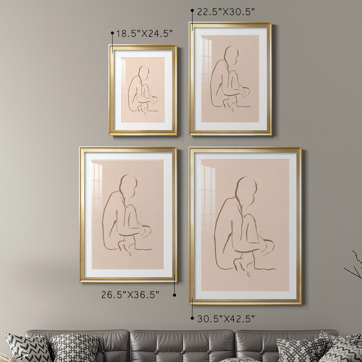 Wexford Home Sketched Pose I Premium Framed Print, 26.5" x 36.5" - Ready to Hang, Gold (Set of 2)