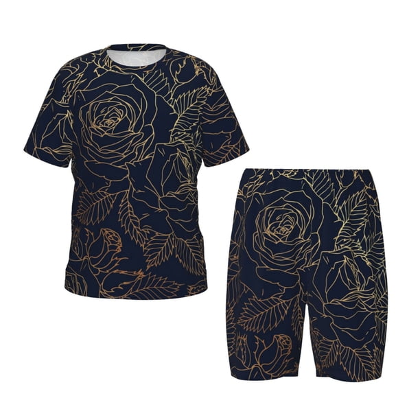Balery Copper-Gold Gloss Outline Rose Conjunto de Pijama Infantil de Manga Corta con Estampado – Ropa de Dormir de Algodón Suave-3X-Large