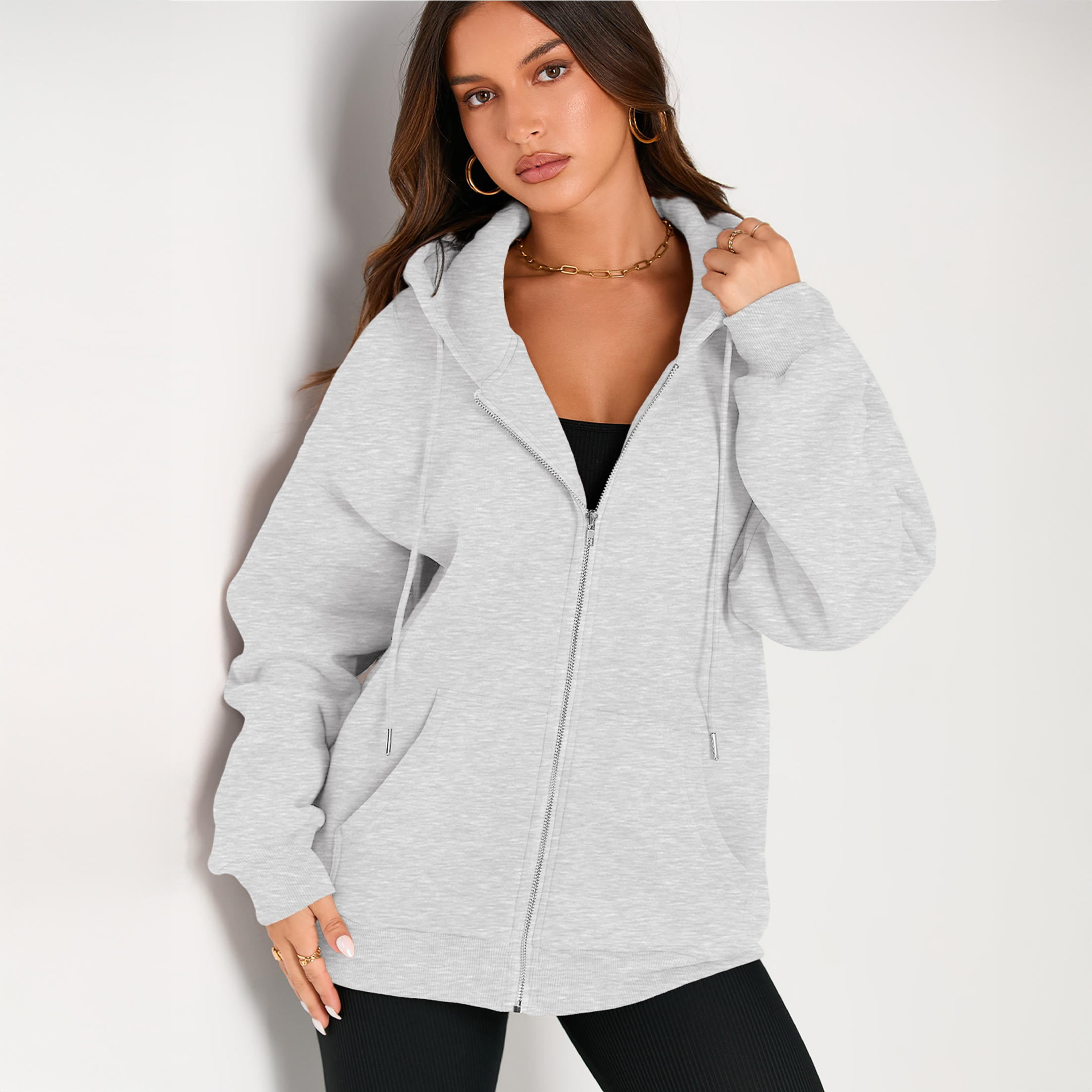 SUNBS Women's Oversized Zip-Up Fleece Hoodie photo 5