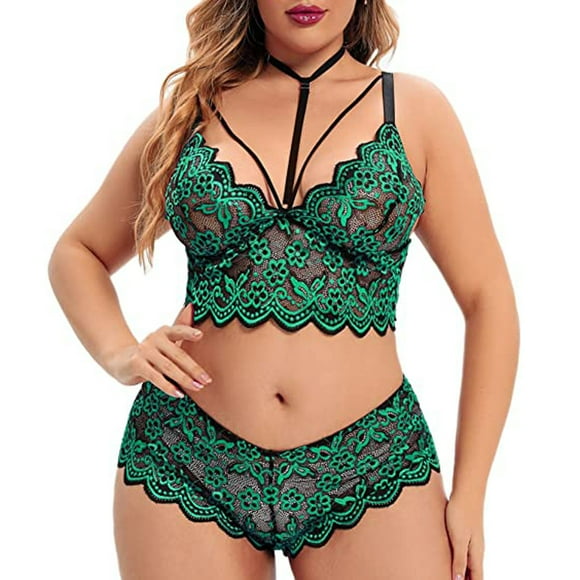 Clearance Sale 2025 Bra & Brief Sets Plus Size Clearance Underwear V Neck High Waist Floral Lace Bra And Panty 2 Piece Set No Underwire