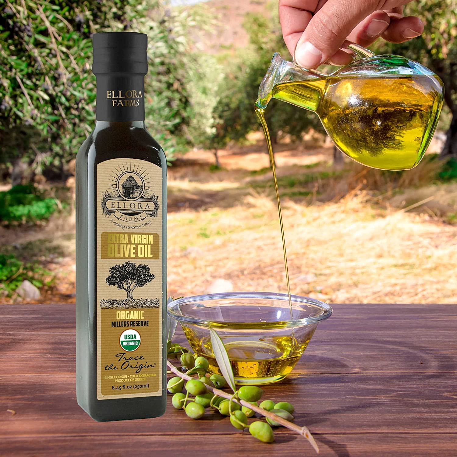 Ellora Farms, 100% Organic Greek Extra Virgin Olive Oil, Traceable, Gold Award Winner, 8.45 oz., Pack of 2