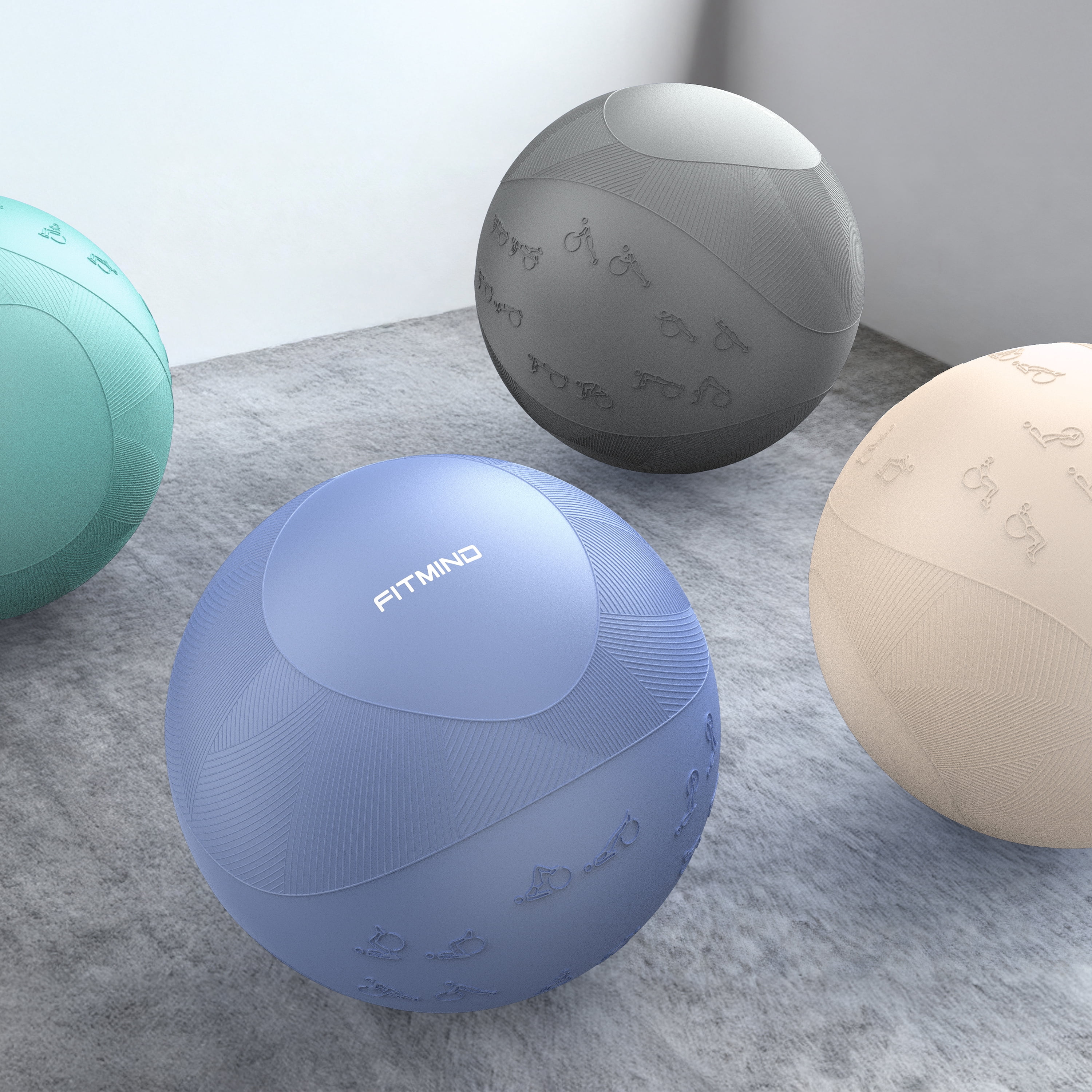 FITMIND Thick Exercise Ball with Embossed Pattern, 25in, Hand Pump, Anti-Burst, Cyan