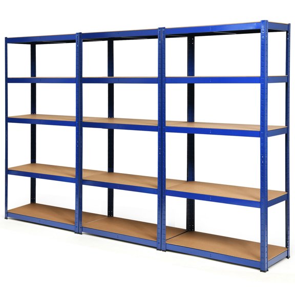 Gymax 3PCS 72'' Metal 5-Tier Garage Storage Rack Shelf Adjustable Freestanding Blue