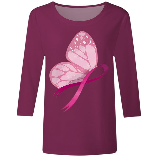 Fgnfyis T-Shirt de Sensibilisation au Cancer du Sein pour Femmes Col Rond Manches Courtes Haut Décontracté avec Imprimé pour Printemps Été Automne Usage Quotidien Tee Confortable à Assortir avec des Jeans Hauts pour Femmes Rose Vif TG