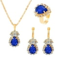 thumbnail image 1 of Nvzi Conjunto de joyas de diamantes de imitación con forma de gota de agua a la moda, collar con colgante de gota de agua retro, pendientes de botón, conjunto de joyas para madre, novia, boda, azul, 1 of 4