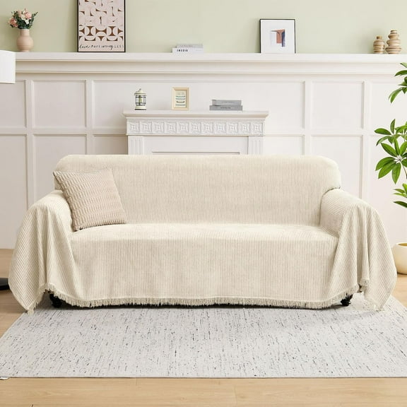 Couch Cover Sofa Covers for 3 Cushion Sectional Couch Covers L Shape Couch Cover with Tassel Sofa Protector Washable Reversible Chenille Sofa Slipcover for Pet (Beige,XLarge(71 * 134)