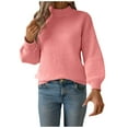 thumbnail image 2 of AGWOLF Womens Fall Sweater Cozy Lantern Long Sleeve Knit Tops Solid Mock Neck Loose Jumper Fall Travel Pullover, 2 of 5