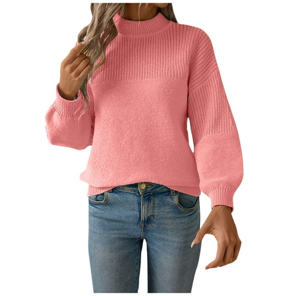 Annhoo Pullover Sweaters for Women Mock Neck Long Sleeve Knitted Tops Fall Winter Casual Solid Color Knitwear