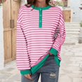 thumbnail image 2 of CAIXIA Womens Henley Neck Striped Sweatshirts Oversized Long Sleeve Tops Casual Pullover Tee Shirts Workout Fall Fashion, 2 of 5