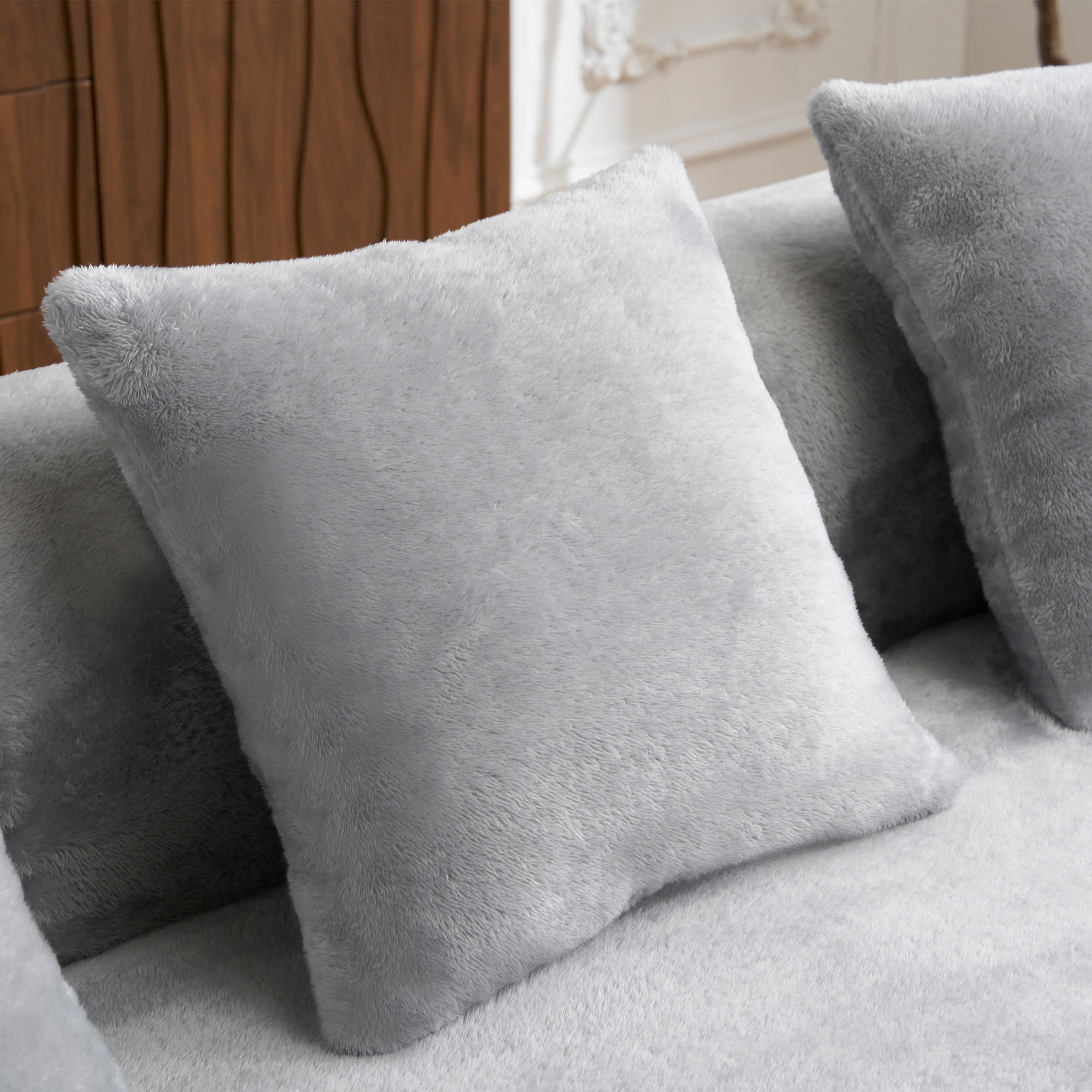 MAYEERTY L-Shaped Sectional Sofa with Curved Chaise Lounge, Chenille Modular Couch with 4 Throw Pillows, No-Assembly for Apartment Living Room Small Spaces