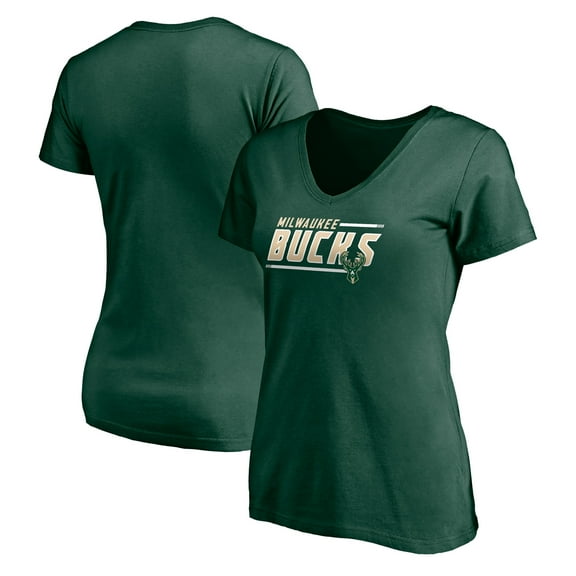 Women's Hunter Green Milwaukee Bucks Mascot In Bounds V-Neck T-Shirt
