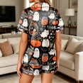 thumbnail image 6 of Halloween Pajamas for Women Set 2 Piece Silk Satin Summer Pajama Sets Halloween Cute Pjs Lounge Matching Button Shirt with Shorts, 6 of 6