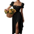 thumbnail image 2 of ZAXARRA Robe Longue d'Été pour Femmes Couleur Unie Manches Courtes Col Carré Froncée Robe de Soirée, 2 of 6