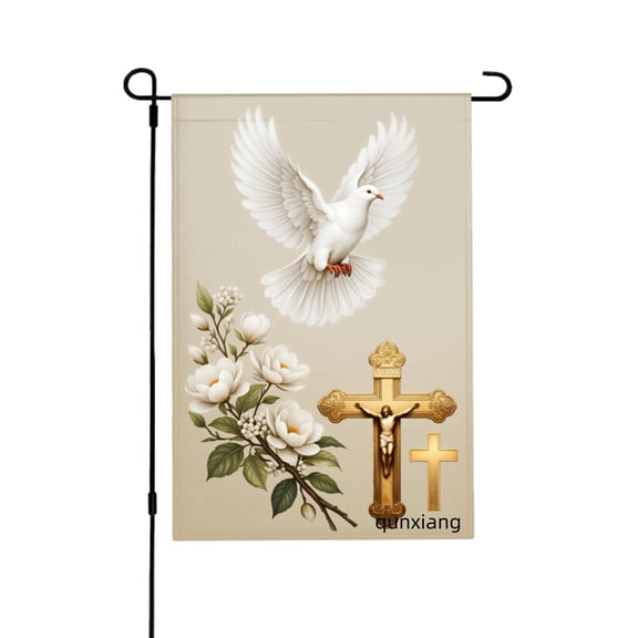 Amhnf Christian Cross And Dove With Flowers Garden Flag For Home Outdoor Garden Yard Decor 12x18 inch