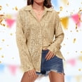 thumbnail image 2 of Kaondbfi Women's Mardi Gras Spring and Summer Long Sleeve Fashionable Sequin Button Down Shirt Carnival Solid Color Casual Blouse Top, 2 of 6