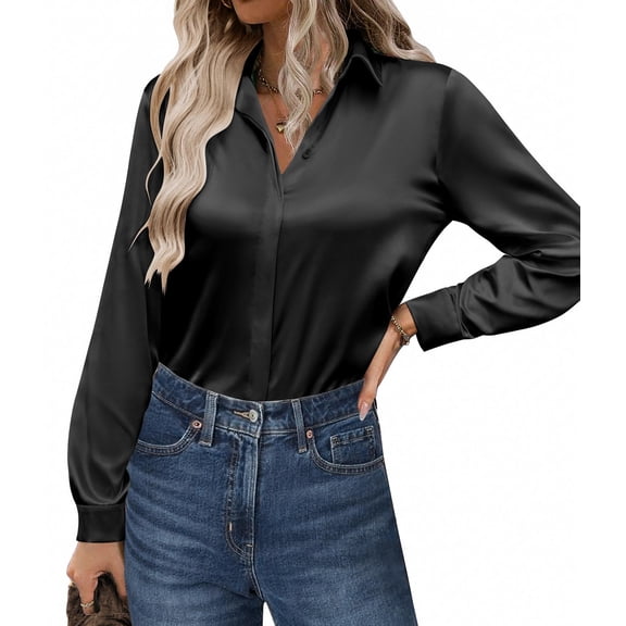 Zeagoo Silk Blouse for Women 2025 Fall Fashion Business Casual Top Dressy Satin Button Up Shirts