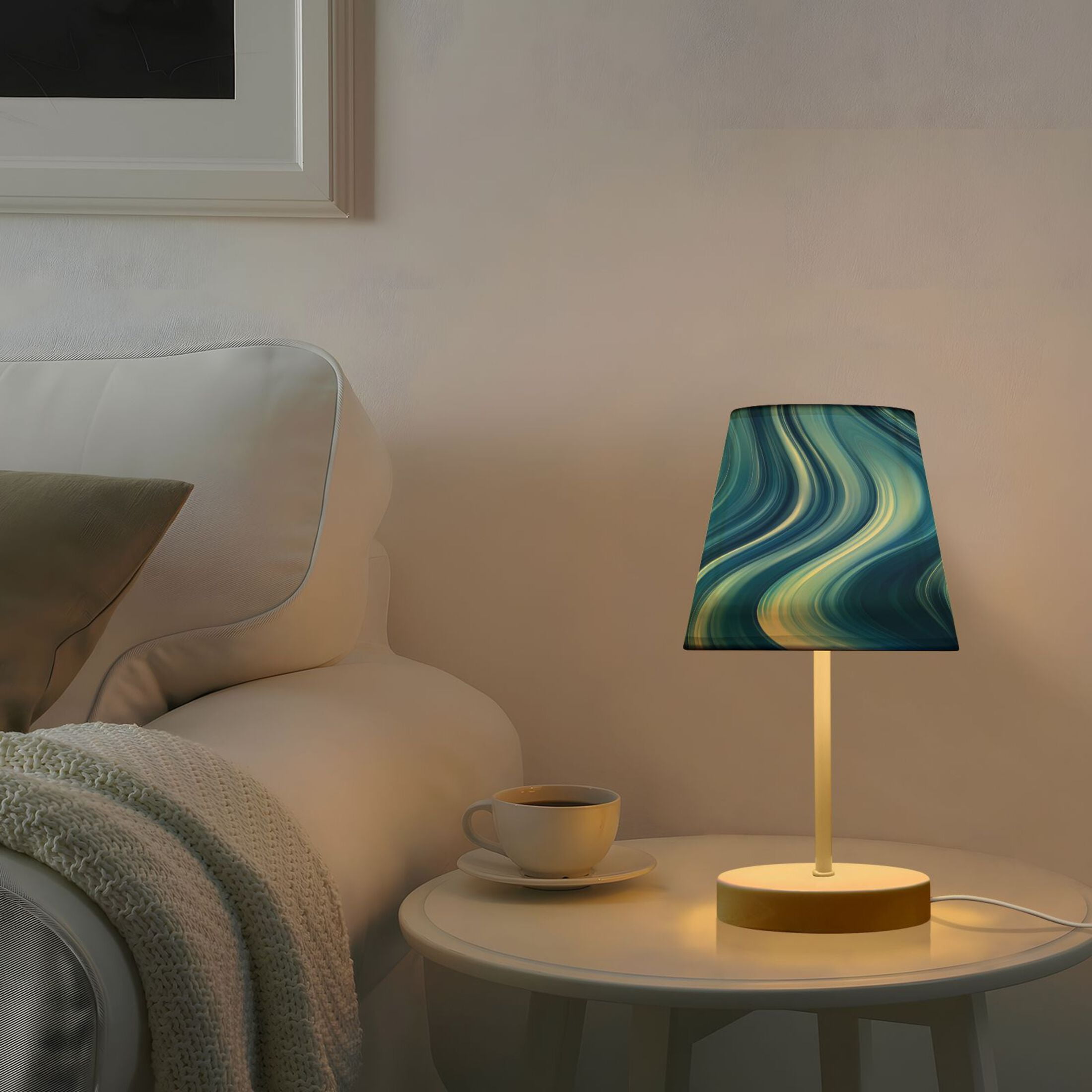 Ryvnso LED Bedside Table Lamp Blue Liquid Bedroom Desk Lamps Nightstand Lampshade M