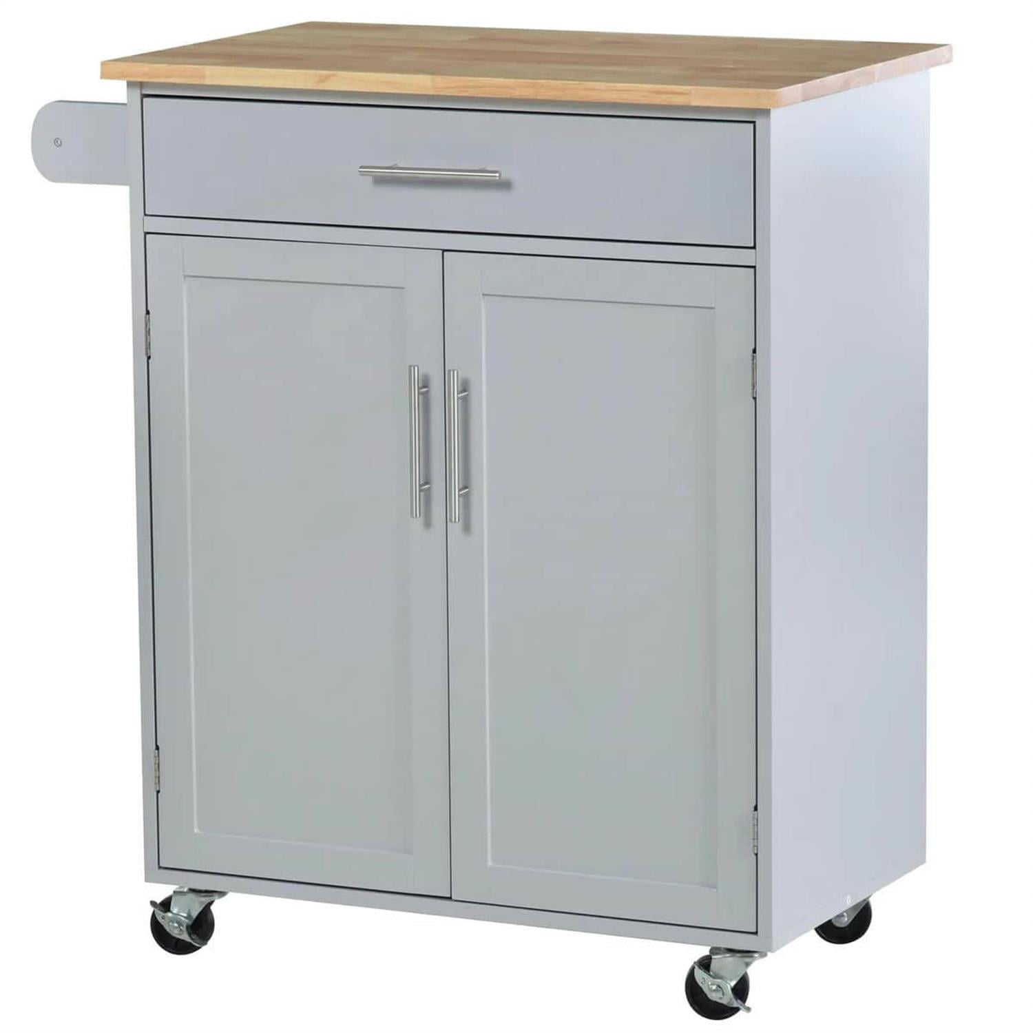 Demi Bonn 32" Kitchen Island Cart Rolling Trolley with Drawer, Storage & Towel Rack, Mobile Cart for Kitchen, Storage Solution, Space-Saving, Gray