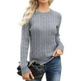 thumbnail image 4 of Fonma Women's Classic-fit Lightweight Cable Long Sleeve Crewneck Loose Casual Sweater Jumpers Tops Gray XL, 4 of 4