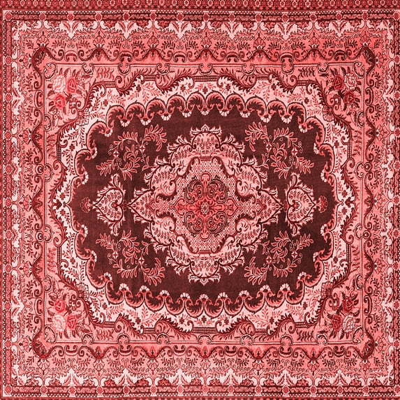 Ahgly Company Machine Washable Indoor Square Medallion Red Traditional Area Rugs, 6' Square