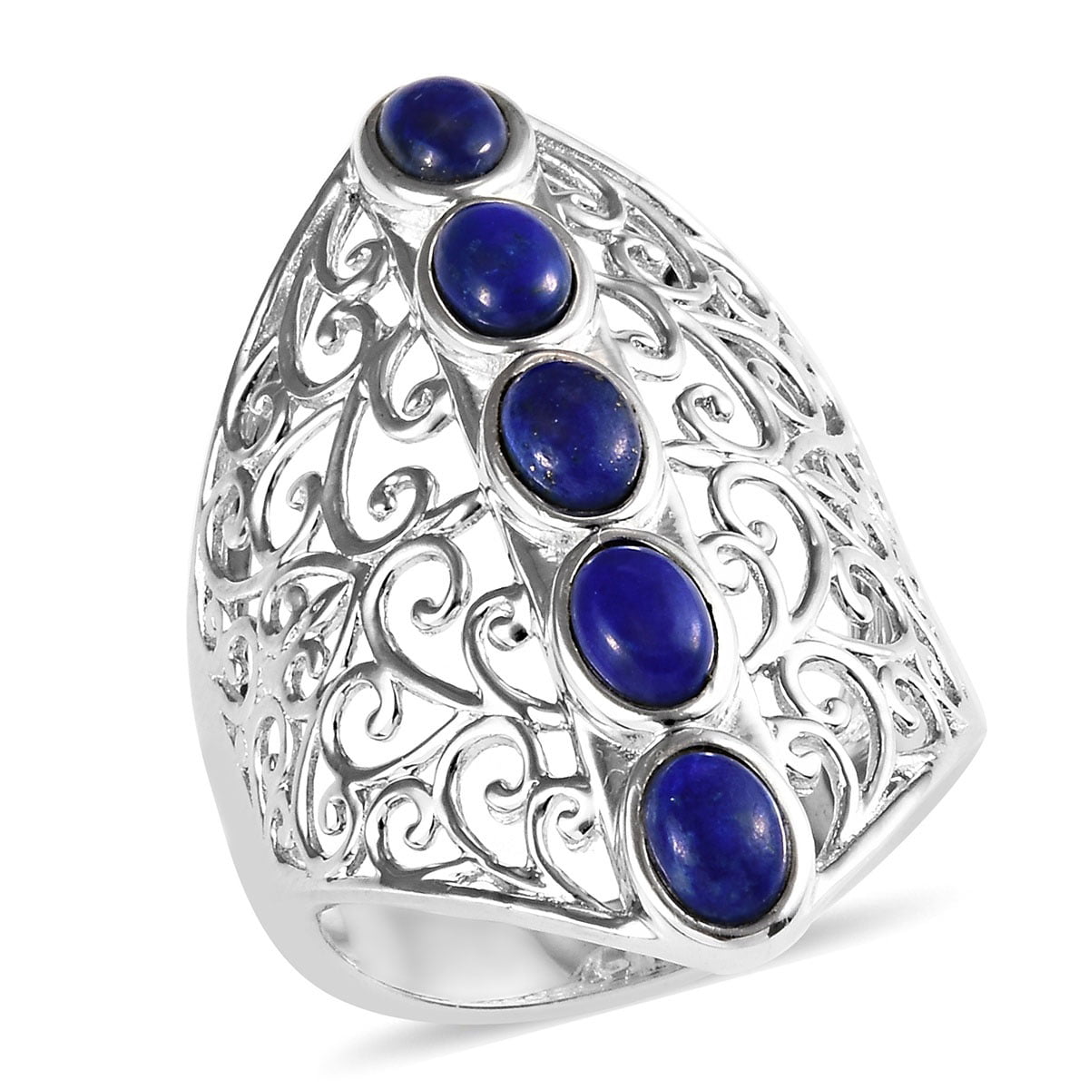 925 Sterling Silver Oval Lapis Lazuli Oxidized Statement Ring for Women Handmade Jewelry Size 6 Cttw 2 