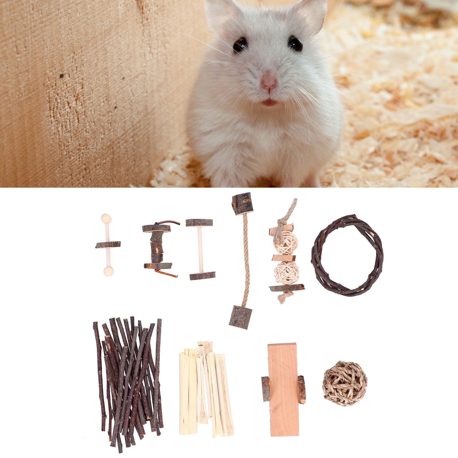 YAHHU 10Pcs Wooden Chewing Toy Pet Bird Hamster Bite Hanging Blocks Playing Exercise Accessories Activity Center Assorted Multicolor (7.09 inches / 18 cm)
