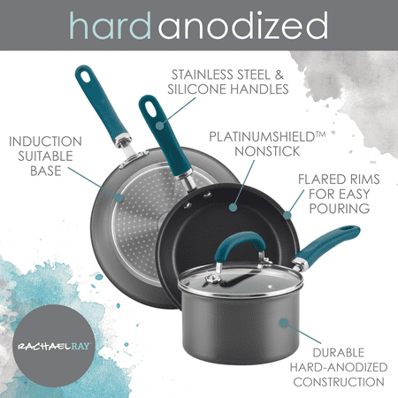 Rachael Ray - Create Delicious 2-Piece Skillet Set - Gray with Teal Handles